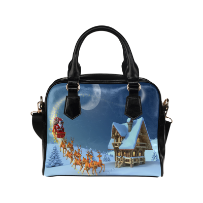 InterestPrint Santa Claus Rides Reindeer Christmas PU Leather Purse Handbag Shoulder Bag
